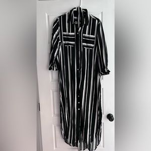 Black and white striped sheet dress